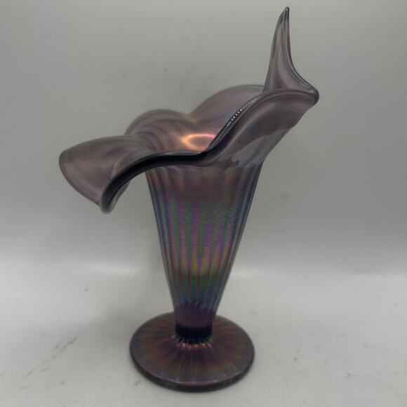 VTG Fenton Art Glass Amethyst Iridescent Violet Satin 7" Jack-in-the-Pulpit Vase - Picture 7 of 10